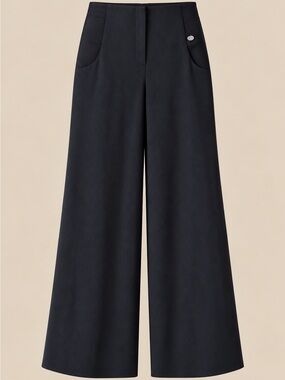 CHANEL 09P 2009 Karl Lagerfeld Black Wide Leg Palazzo Trousers Pants 38